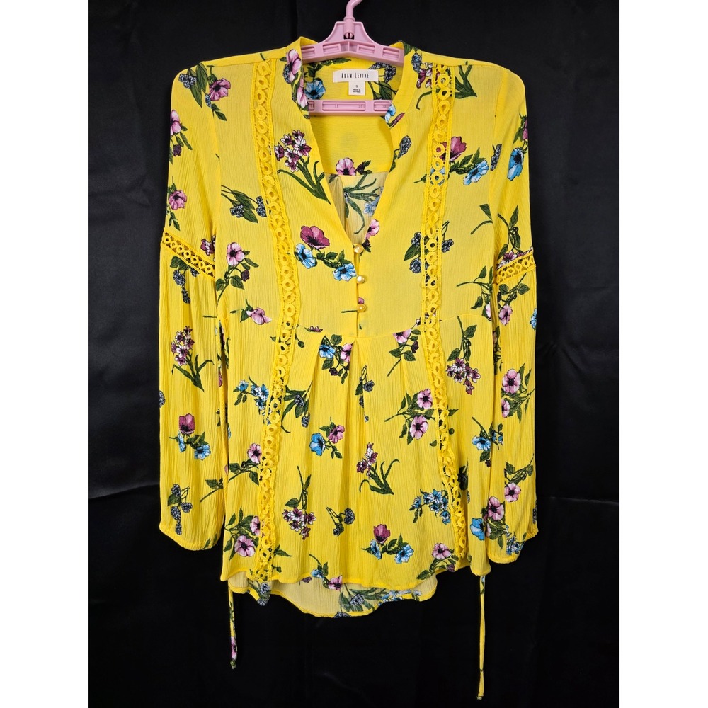 Adam Levine Yellow Peasant Blouse Long Sleeve Lace Detail Womens Size S Boho